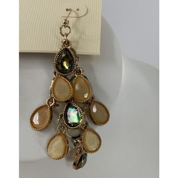 Sophia & Kate Earrings Gold Tone Teardrop Multicolor Glass Chandelier Jewelry - Picture 2 of 8